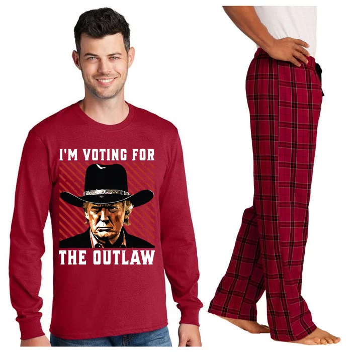 Im Voting For The Outlaw Wanted For President Trump 2024 Long Sleeve Pajama Set