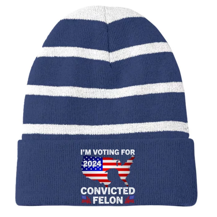 Im Voting For The Convicted Felon Trump 2024 Striped Beanie with Solid Band