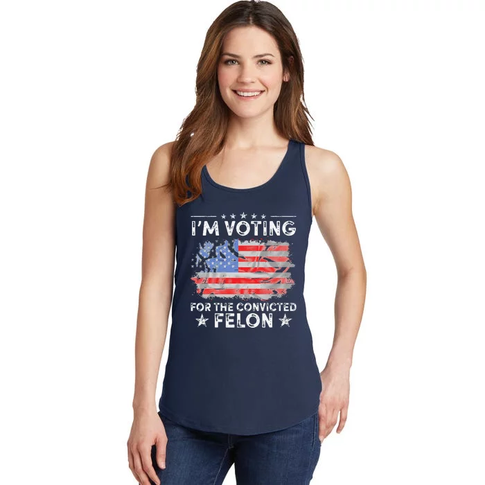 IM Voting For The Convicted Felon Funny Retro American Flag Ladies Essential Tank