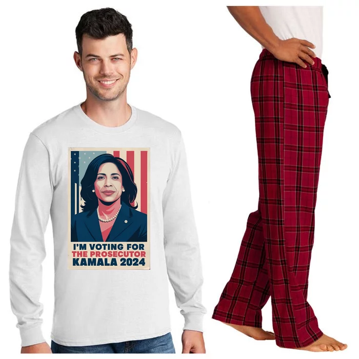 Im Voting For The Prosecutor Kamala 2024 Usa Flag Background Long Sleeve Pajama Set