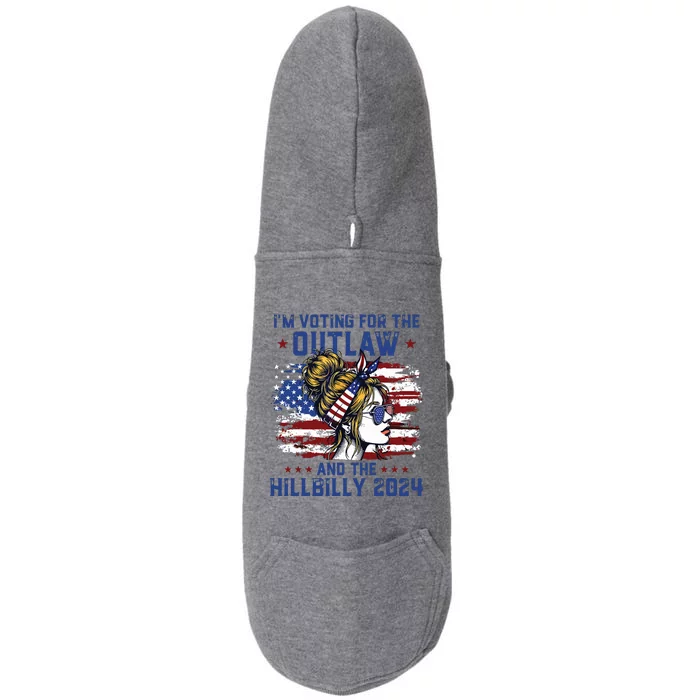 Im Voting For The Outlaw And The Hillbilly 2024 Us Flag Doggie 3-End Fleece Hoodie