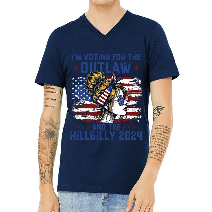 Im Voting For The Outlaw And The Hillbilly 2024 Us Flag V-Neck T-Shirt