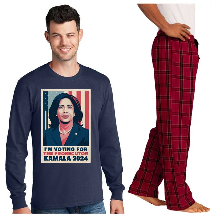 Im Voting For The Prosecutor Kamala 2024 Usa Flag Background Long Sleeve Pajama Set