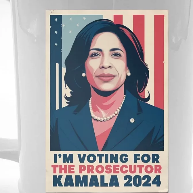 Im Voting For The Prosecutor Kamala 2024 Usa Flag Background Front & Back Beer Stein