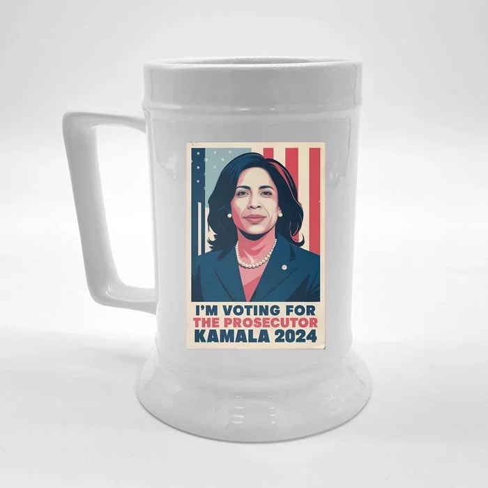 Im Voting For The Prosecutor Kamala 2024 Usa Flag Background Front & Back Beer Stein