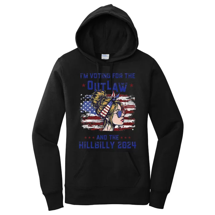 IM Voting For The Outlaw And The Hillbilly 2024 Us Flag Gift Women's Pullover Hoodie