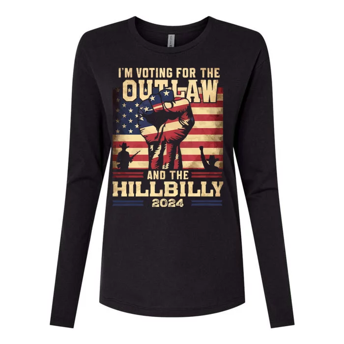 Im Voting For The Outlaw And The Hillbilly 2024 Trump Vance 2024 Us Flag Womens Cotton Relaxed Long Sleeve T-Shirt