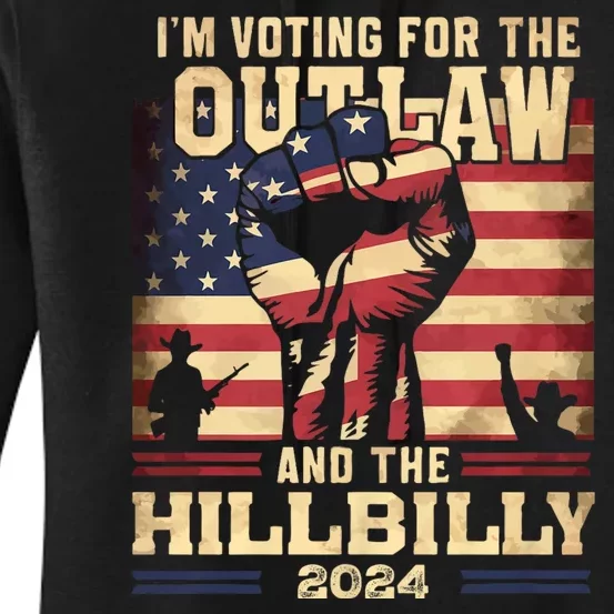 Im Voting For The Outlaw And The Hillbilly 2024 Trump Vance 2024 Us Flag Women's Pullover Hoodie