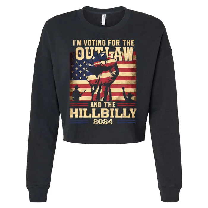 Im Voting For The Outlaw And The Hillbilly 2024 Trump Vance 2024 Us Flag Cropped Pullover Crew