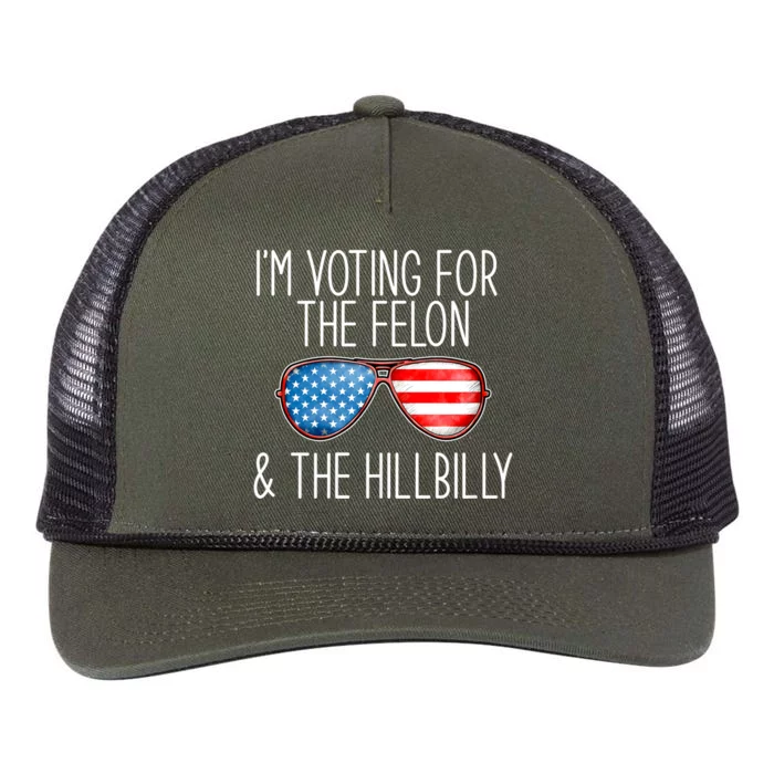 IM Voting For The Felon & The Hillbilly 2024 Pro Trump Meme Retro Rope Trucker Hat Cap