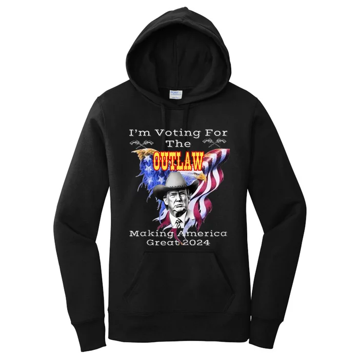 IM Voting For Outlaw Making America Great 2024 Us Flag Women's Pullover Hoodie