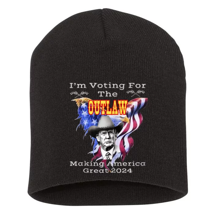 IM Voting For Outlaw Making America Great 2024 Us Flag Short Acrylic Beanie