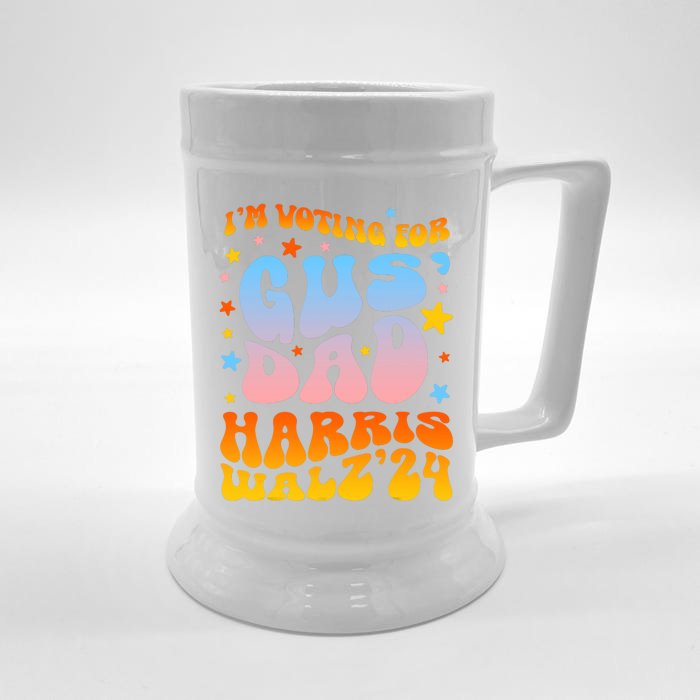 IM Voting For Gus Dad Vote Harris Walz 2024 Boho Front & Back Beer Stein