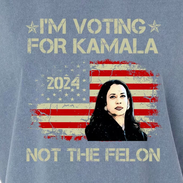 IM Voting For Kamala Harris 2024 Not The Felon Us Flag Garment-Dyed Women's Muscle Tee