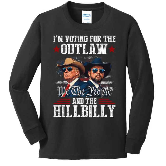 IM Voting For The Outlaw And The Hillbilly Trump Vance 2024 Kids Long Sleeve Shirt