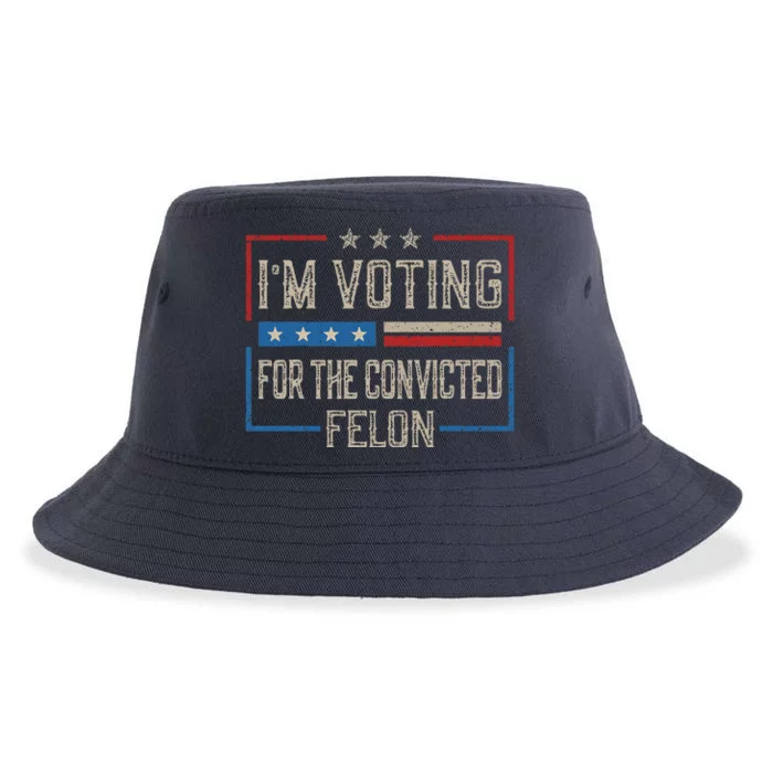 IM Voting For A Felon In 2024 Us Flag Vintage Sustainable Bucket Hat