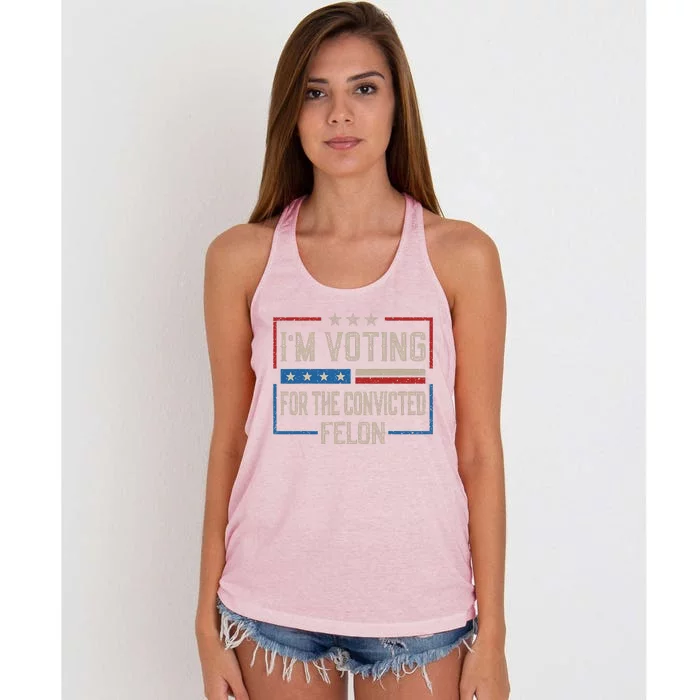 IM Voting For A Felon In 2024 Us Flag Vintage Women's Knotted Racerback Tank