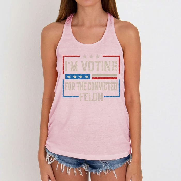 IM Voting For A Felon In 2024 Us Flag Vintage Women's Knotted Racerback Tank