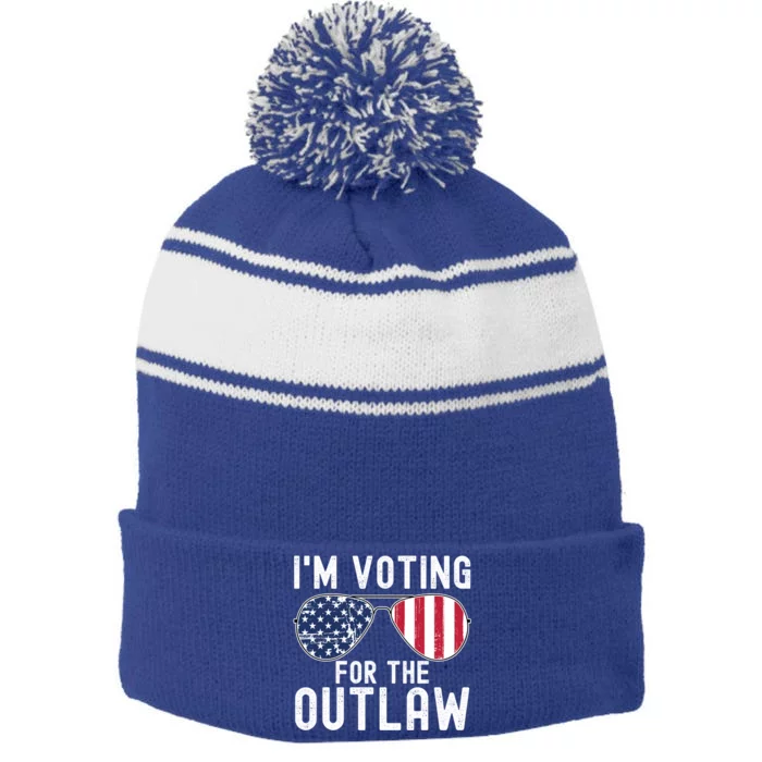 IM Voting For The Outlaw Cute Gift Fourth Of July Trump 2038 Gift Stripe Pom Pom Beanie