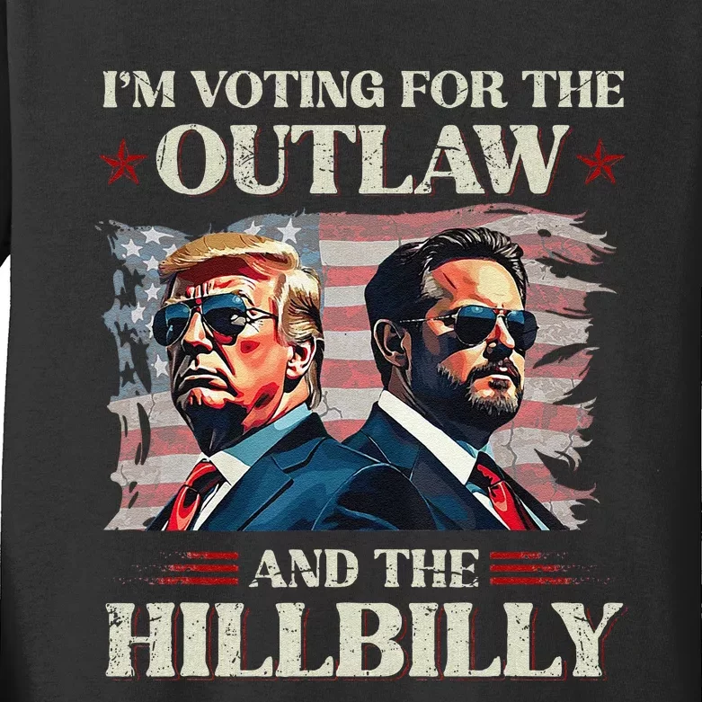 IM Voting For The Outlaw And The Hillbilly Trump Vance 2024 Kids Long Sleeve Shirt