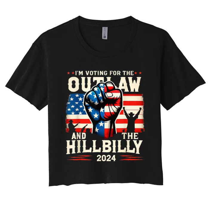 IM Voting For The Outlaw And The Hillbilly 2024 Us Flag Women's Crop Top Tee