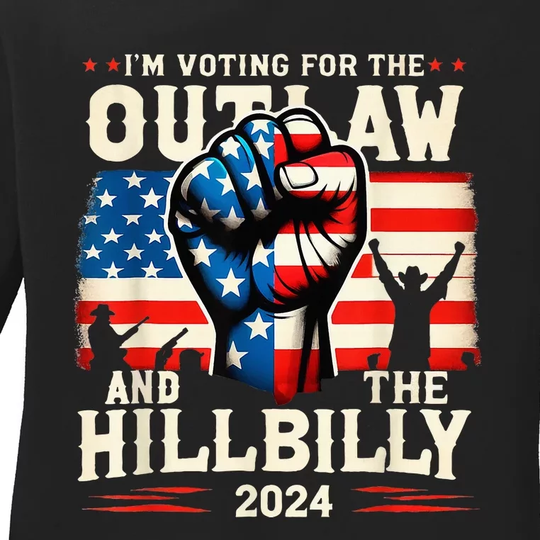 IM Voting For The Outlaw And The Hillbilly 2024 Us Flag Ladies Long Sleeve Shirt