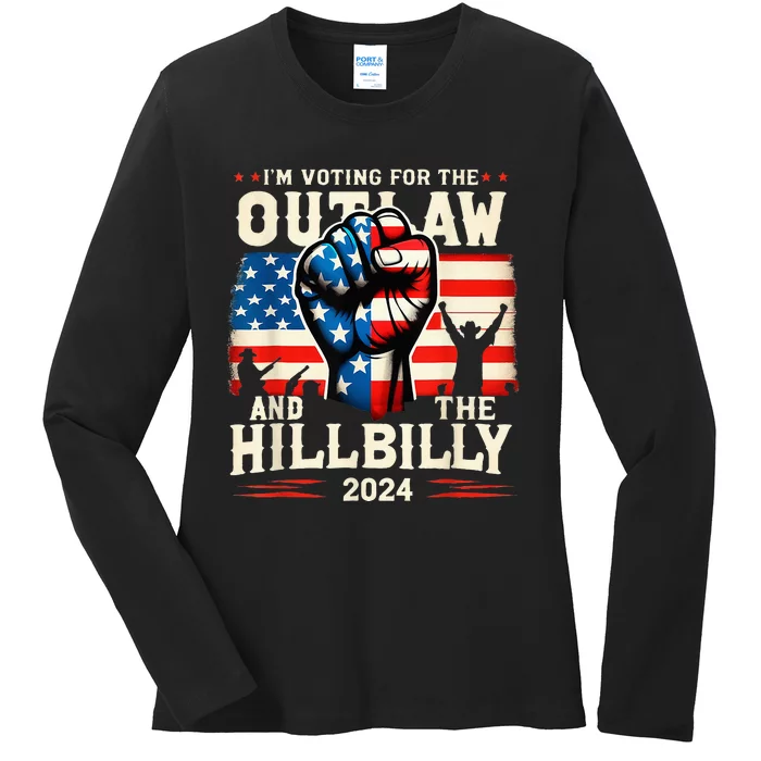 IM Voting For The Outlaw And The Hillbilly 2024 Us Flag Ladies Long Sleeve Shirt