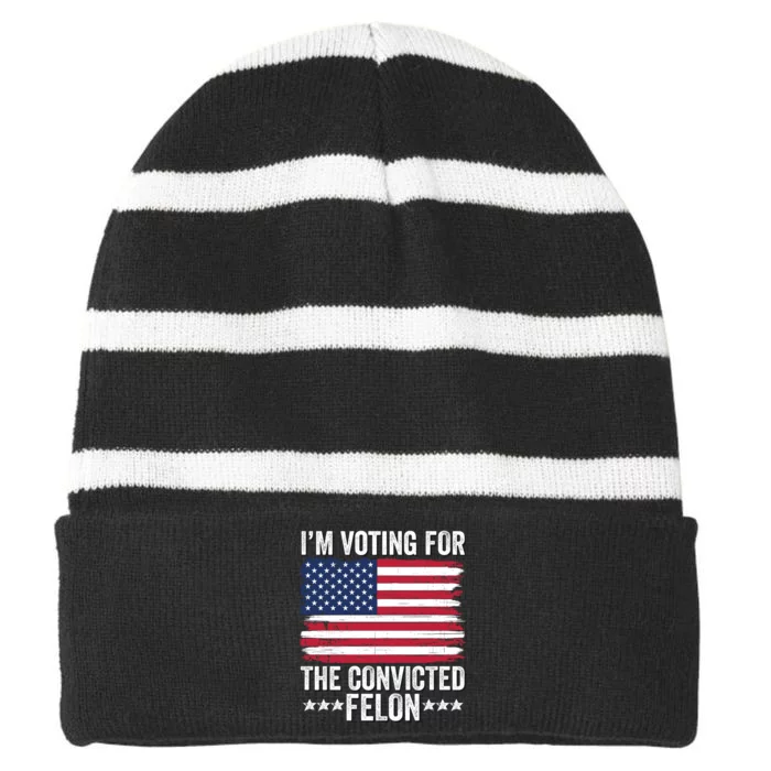 IM Voting For The Convicted Felon Trump 2024 Never Surrender We Are Not Ok Striped Beanie with Solid Band