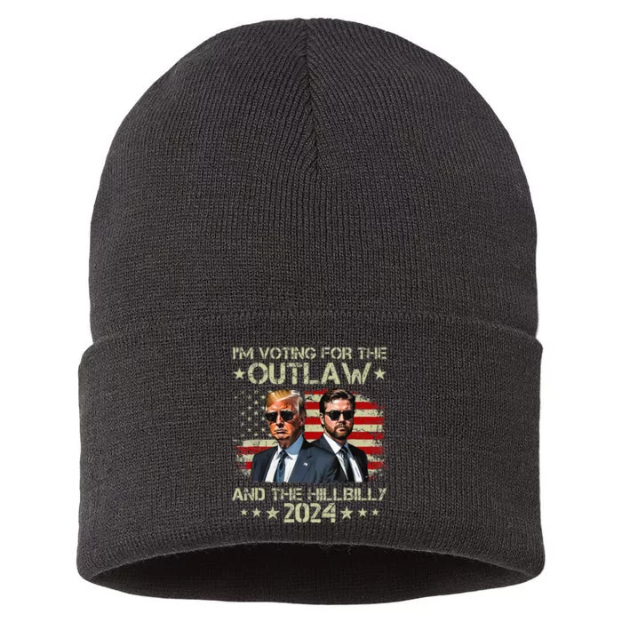 IM Voting For The Outlaw &The Hillbilly 2024 Pro Trump Meme Sustainable Knit Beanie