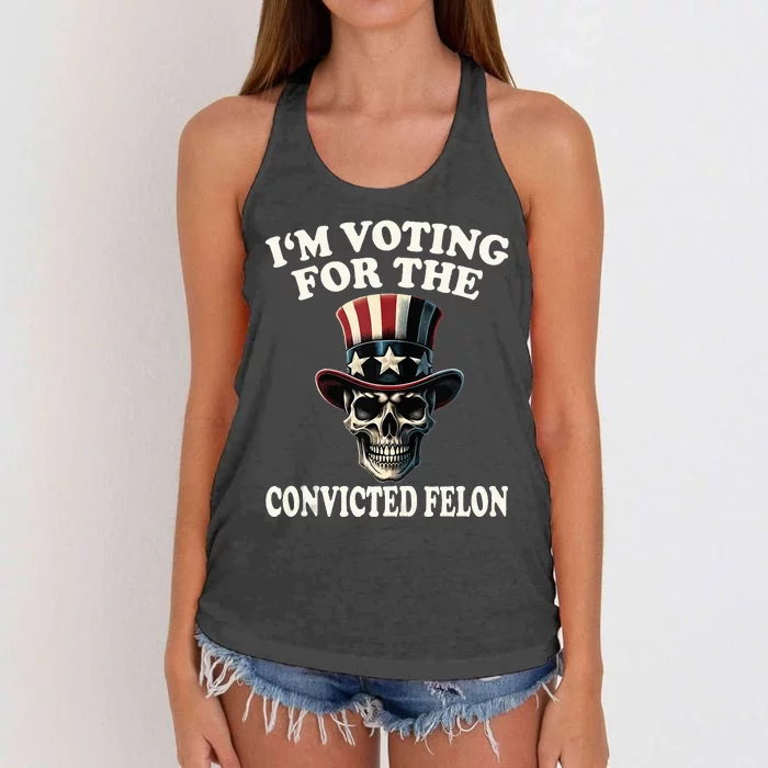 IM Voting For The Convicted Felon Skull Pro Trump Usa Flag Women's Knotted Racerback Tank