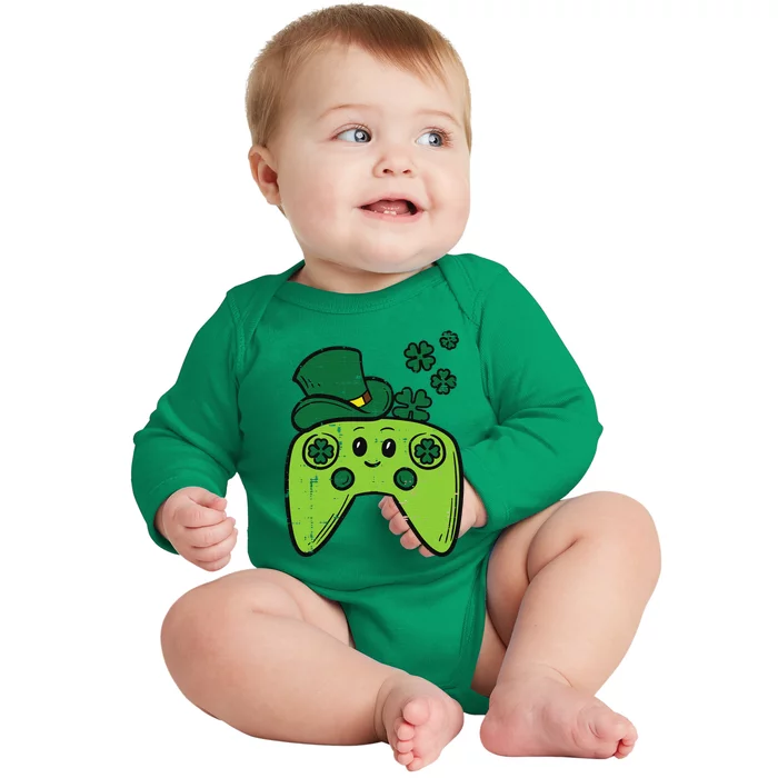 Irish Video Game Controller St Patrick Day Gamer Baby Long Sleeve Bodysuit