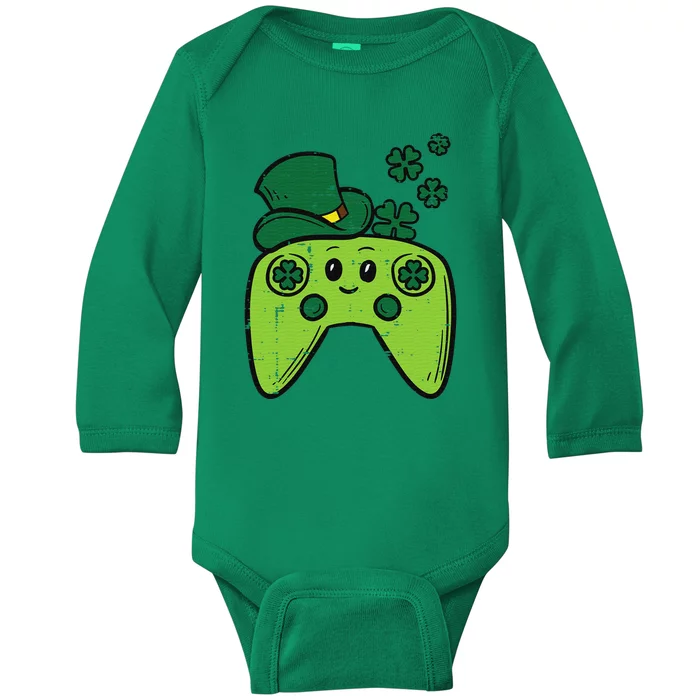 Irish Video Game Controller St Patrick Day Gamer Baby Long Sleeve Bodysuit