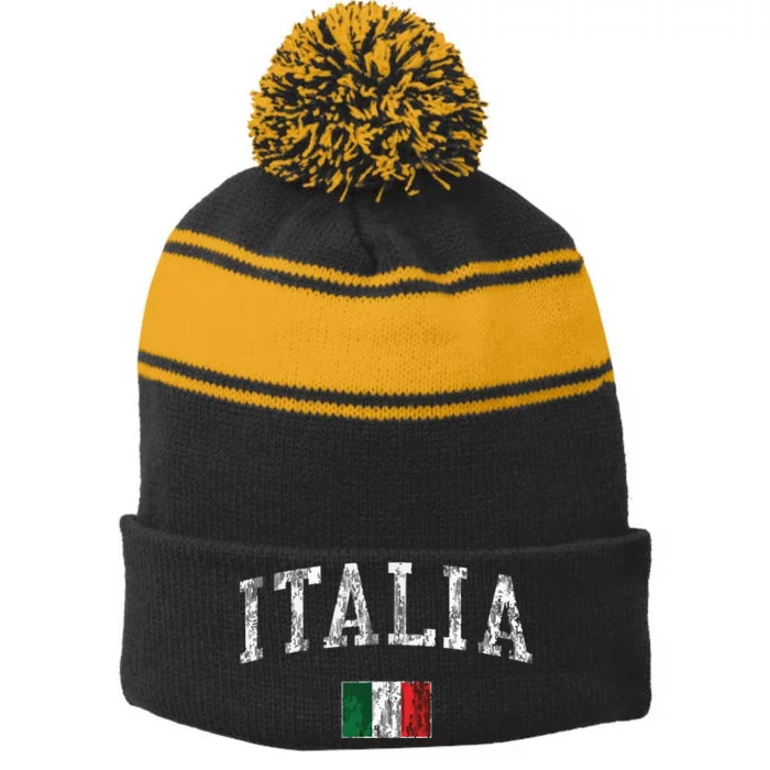 Italy Vintage Italia Sports Design Italian Flag Tee Stripe Pom Pom Beanie