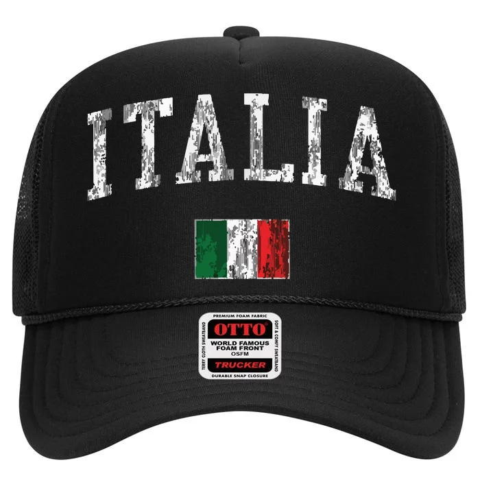 Italy Vintage Italia Sports Design Italian Flag Tee High Crown Mesh Trucker Hat