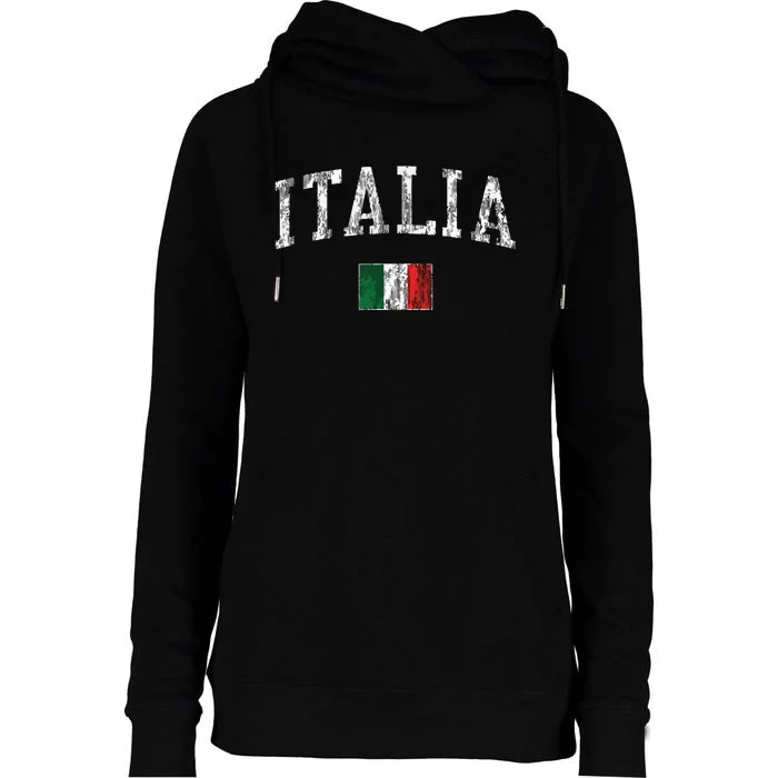 Italy Vintage Italia Sports Design Italian Flag Tee Womens Funnel Neck Pullover Hood