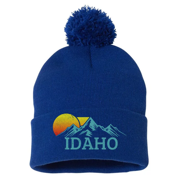 Idaho Vintage Mountains Sunset Hiking Nature Souvenir Gift Pom Pom 12in Knit Beanie