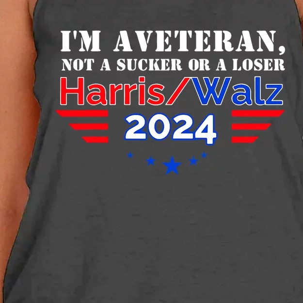 Im Veteran Not A Sucker Or A Loser Harris Walz 2024 Women's Knotted Racerback Tank