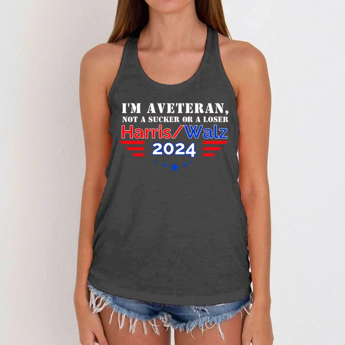 Im Veteran Not A Sucker Or A Loser Harris Walz 2024 Women's Knotted Racerback Tank