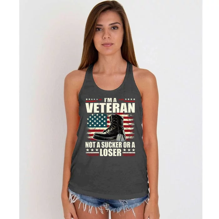 IM Veteran Not A Sucker Or A Loser Us Veteran Day Women's Knotted Racerback Tank