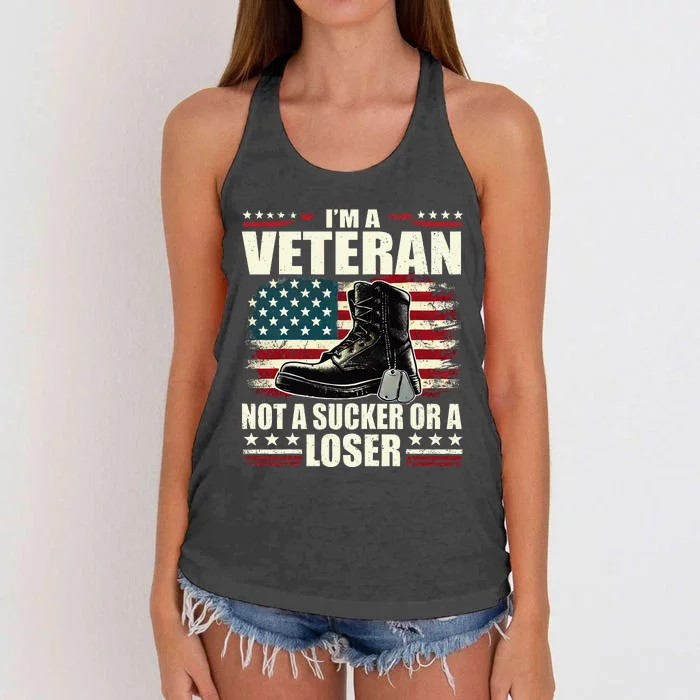 IM Veteran Not A Sucker Or A Loser Us Veteran Day Women's Knotted Racerback Tank