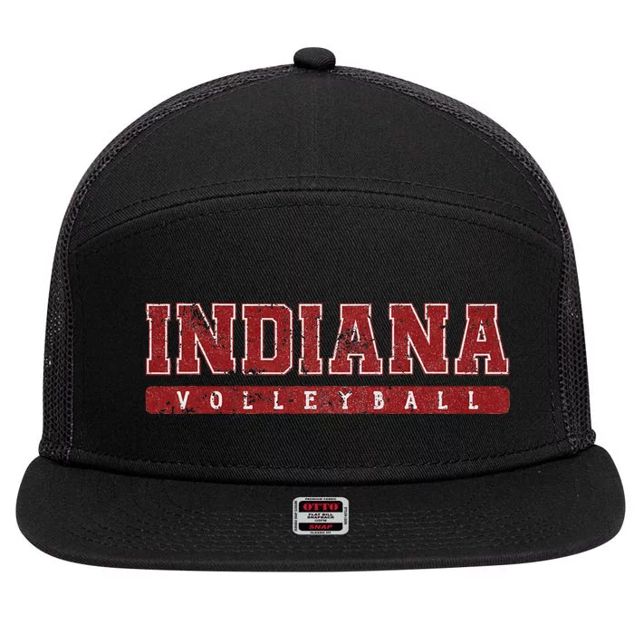 Indiana Volleyball Red Vintage Text 7 Panel Mesh Trucker Snapback Hat