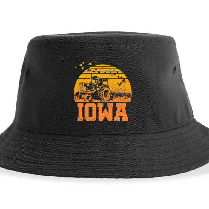 Iowa Vintage Retro Tractor Farmer Gift Sustainable Bucket Hat