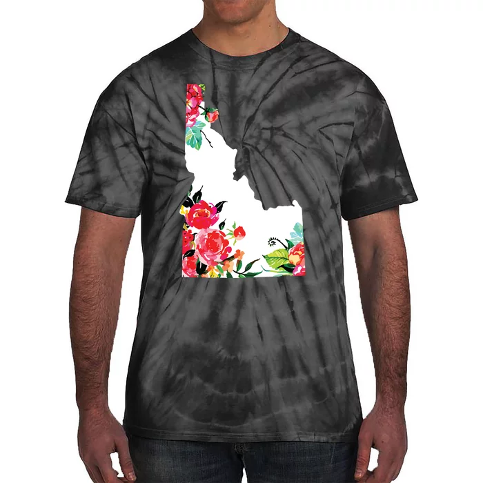 Idaho Vintage Rose State Map Pride Patriotic Floral Idaho Tie-Dye T-Shirt