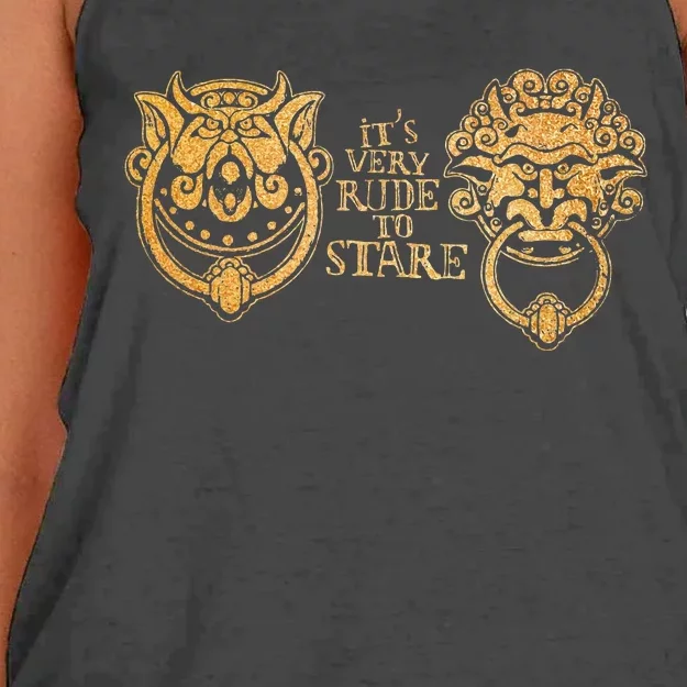 ItS Very Rude To Stare Labyrinth Knockers Gift Women's Knotted Racerback Tank