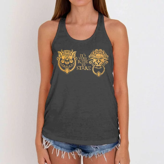 ItS Very Rude To Stare Labyrinth Knockers Gift Women's Knotted Racerback Tank