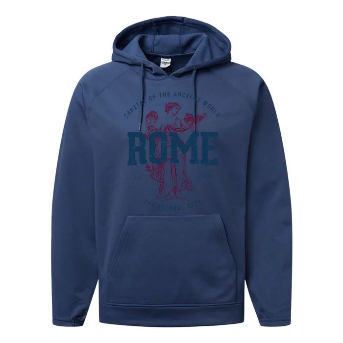 Italy Vacation Souvenir Vintage Rome Gift Performance Fleece Hoodie