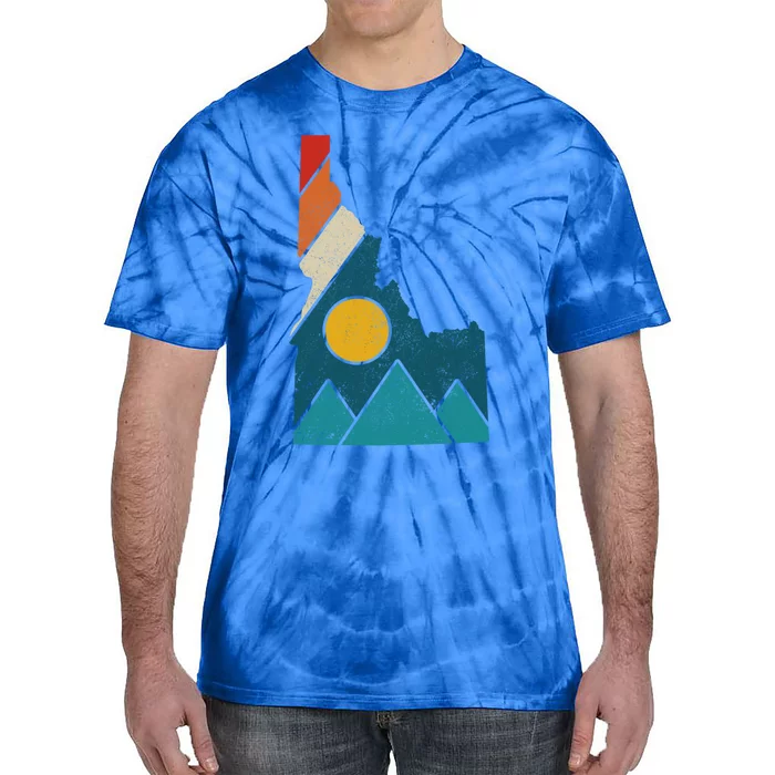 Idaho Vintage State Map Mountains Hiker Camping Pride Gift Funny Gift Tie-Dye T-Shirt