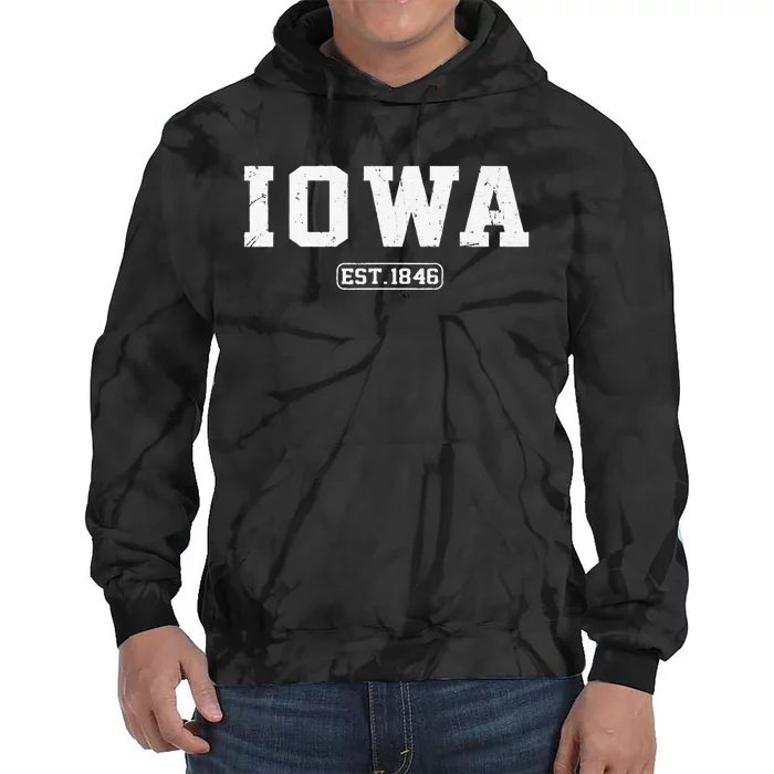 Iowa Vintage State Athletic Style Tie Dye Hoodie