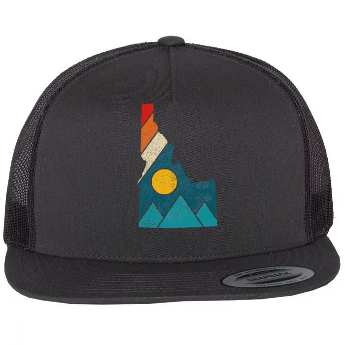 Idaho Vintage State Map Mountains Hiker Camping Pride Gift Flat Bill Trucker Hat