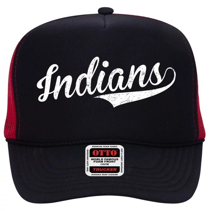 Indians Vintage Team Logo High Crown Mesh Trucker Hat